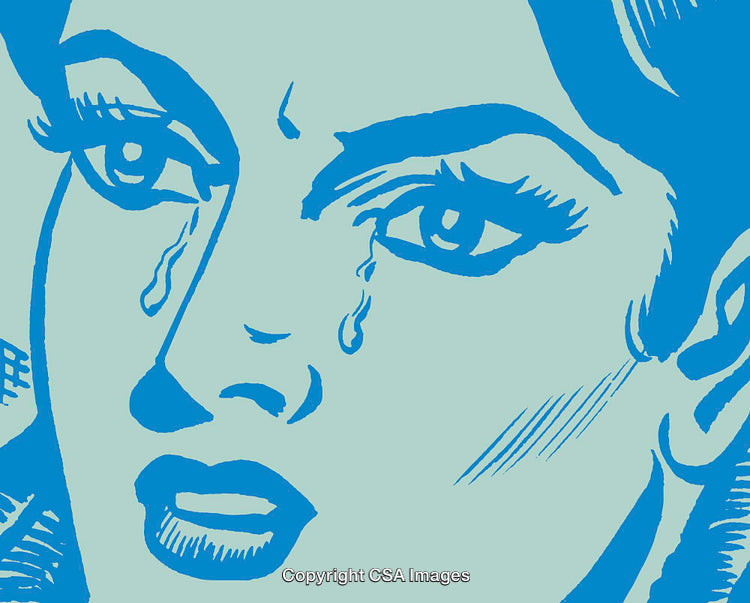 Illustration of a Crying Woman Expressing Sadness in Pop Art Style