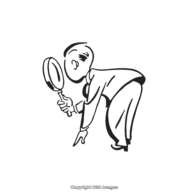 Vintage Line Art of a Curious Man With a Magnifying Glass