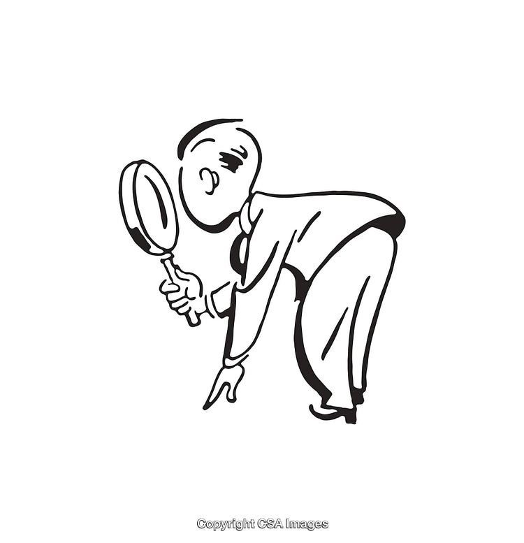 Vintage Line Art of a Curious Man With a Magnifying Glass