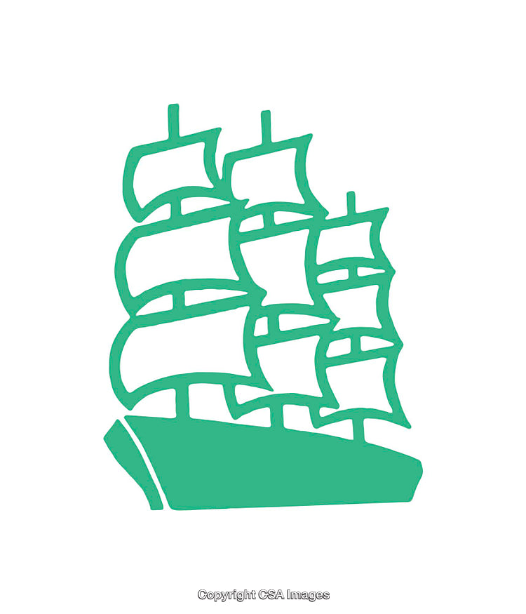 Simplistic Green Nautical Ship Icon with Sails and Minimalistic Style