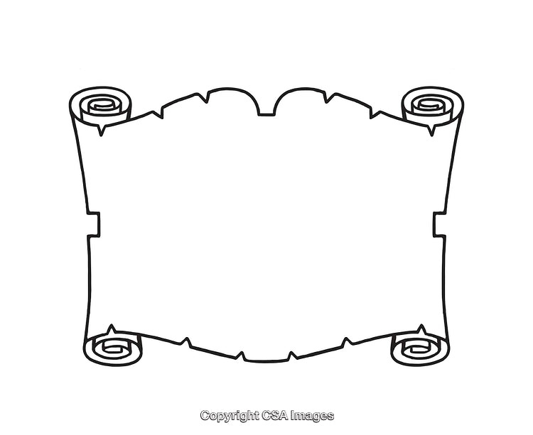 Blank Scroll Outline Illustration in Black and White Line Art Style