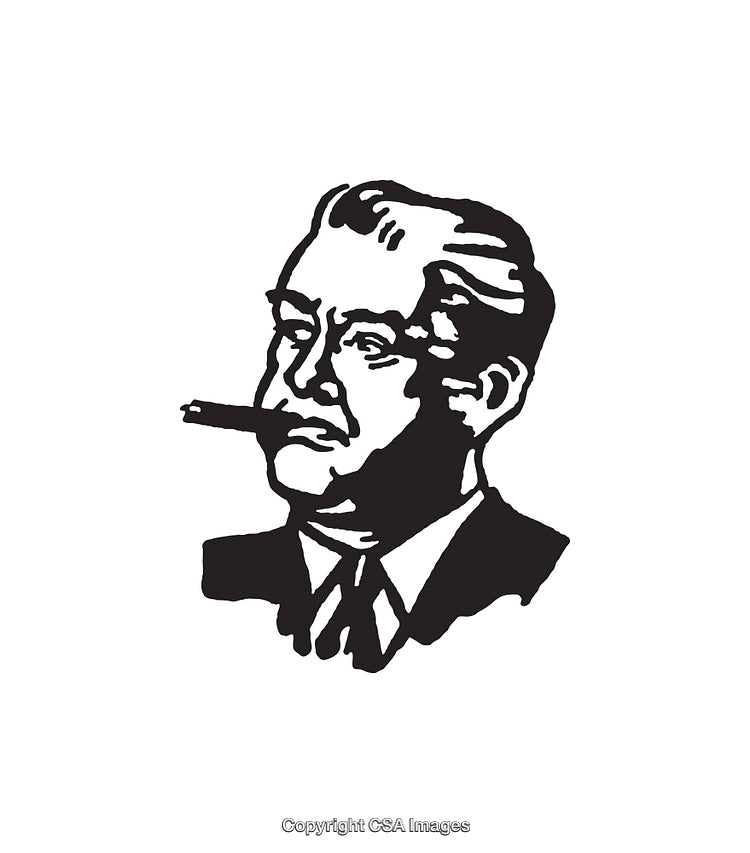 Vintage Line Art Portrait of a Man With a Cigar in Black and White