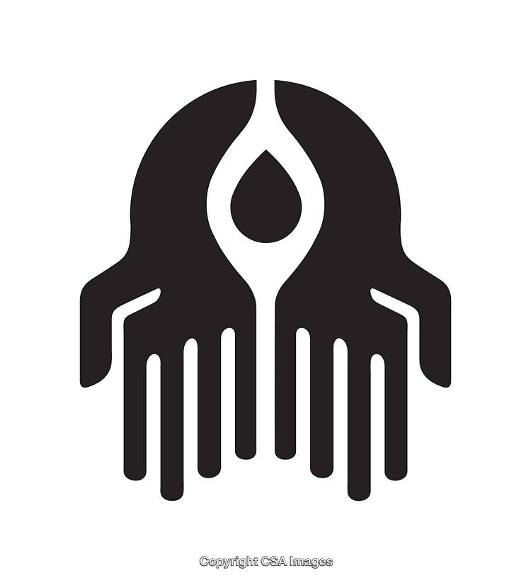 Abstract Icon of Hands Reaching Up with a Droplet Symbol