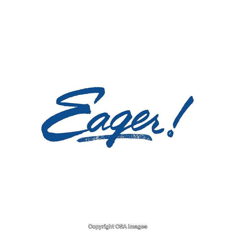 Handwritten Typography Featuring the Word 'Eager' in Blue Brush Script Style