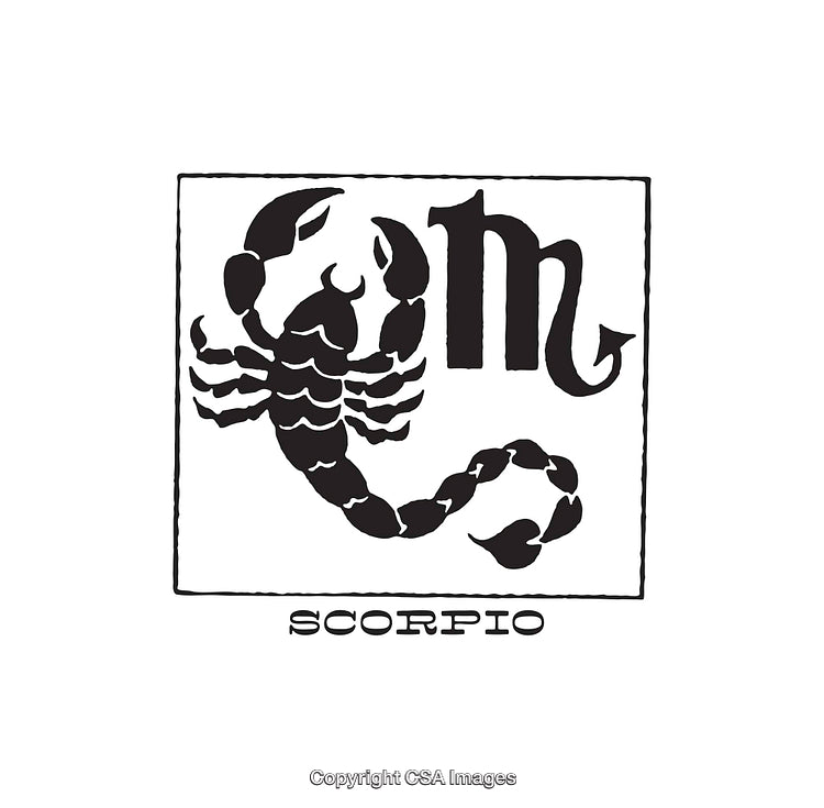 Black And White Line Art Illustration of Scorpio Zodiac Sign Symbol