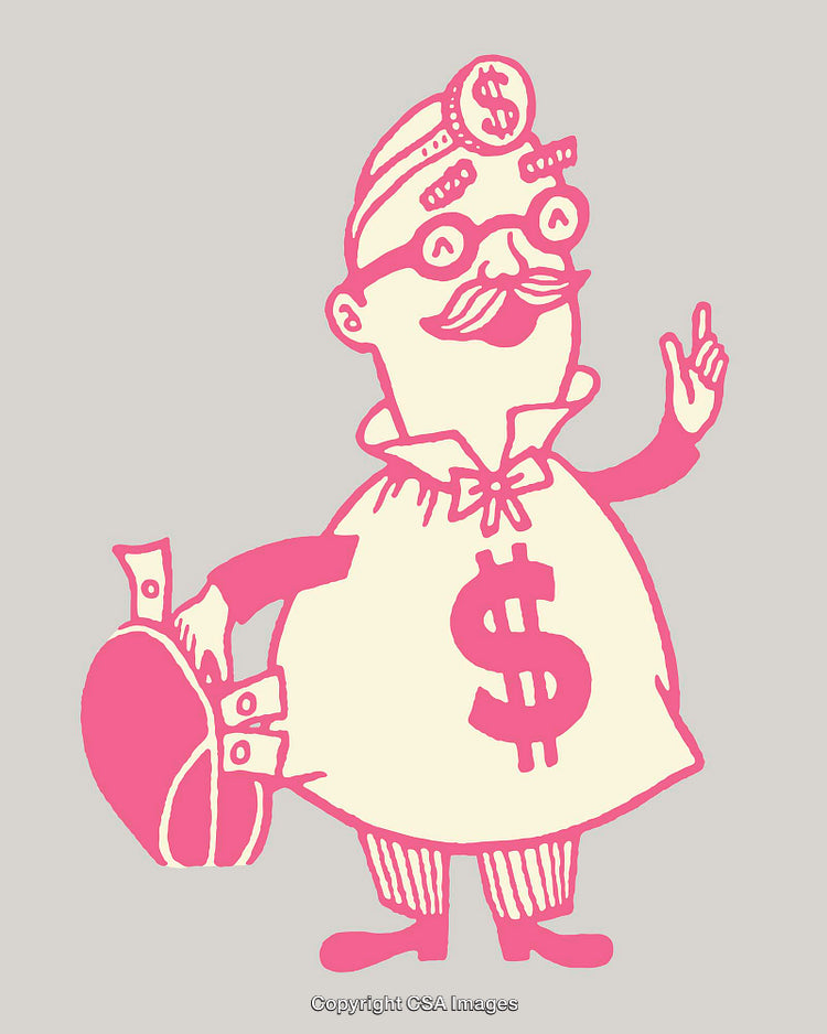 Humorous Line Art Cartoon Featuring Wealth Symbolism