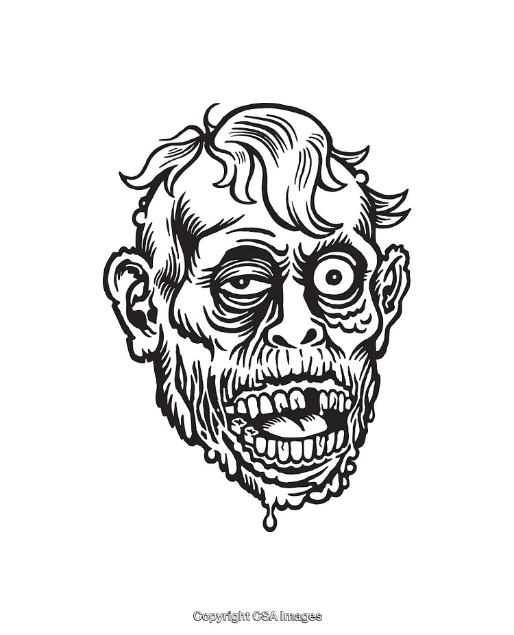 Black and White Illustration of a Creepy Distorted Zombie Face