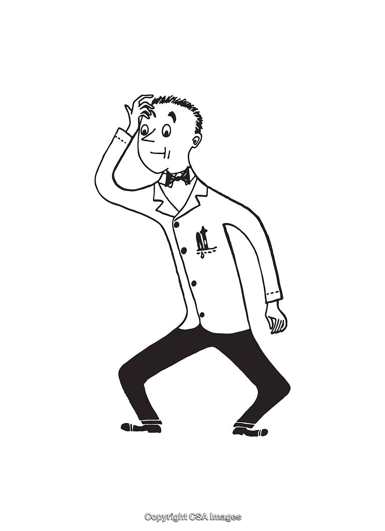 Black and White Cartoon of a Thinking Man in Formal Attire