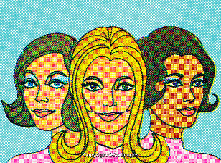 Pop Art Style Illustration of Three Diverse Women in Vibrant Colors