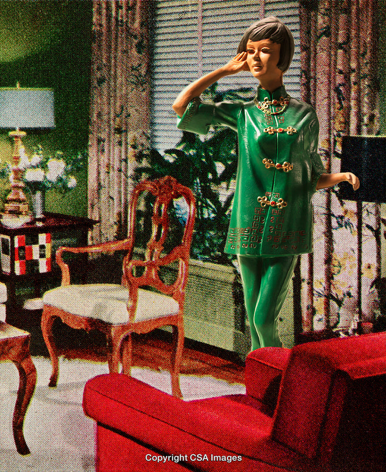 Retro Figurine in Vintage Living Room with Elegant Furniture Decor
