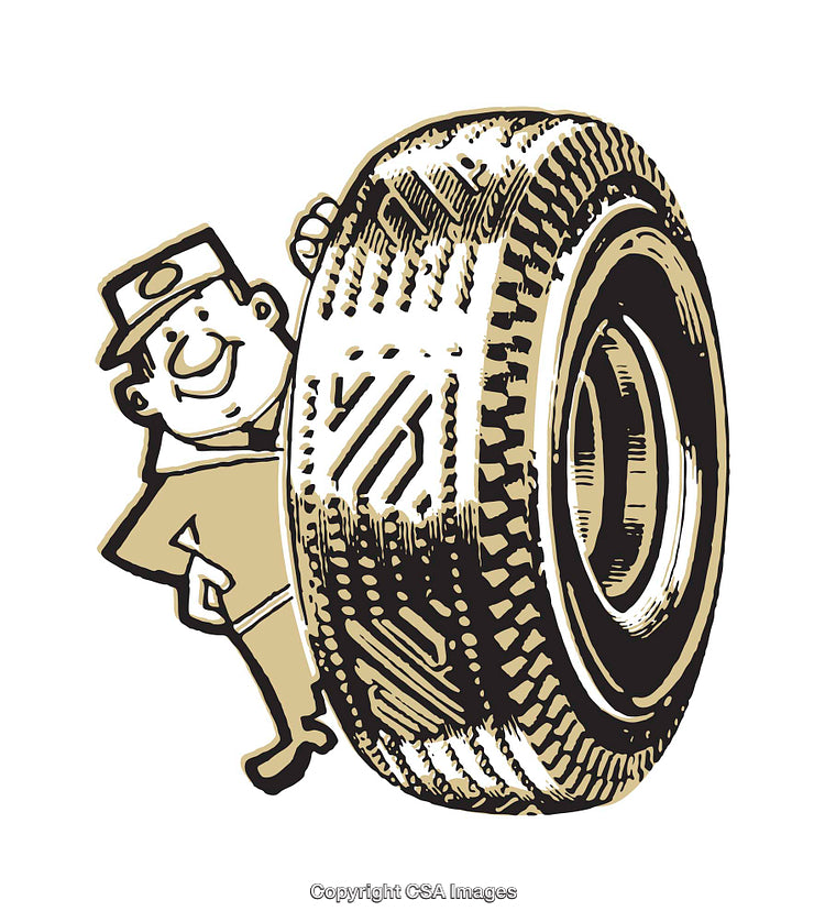 Vintage Illustration of a Cartoon Character with a Large Tire