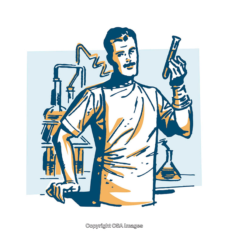 Scientist Holding Glassware in an Illustrated Laboratory Setting