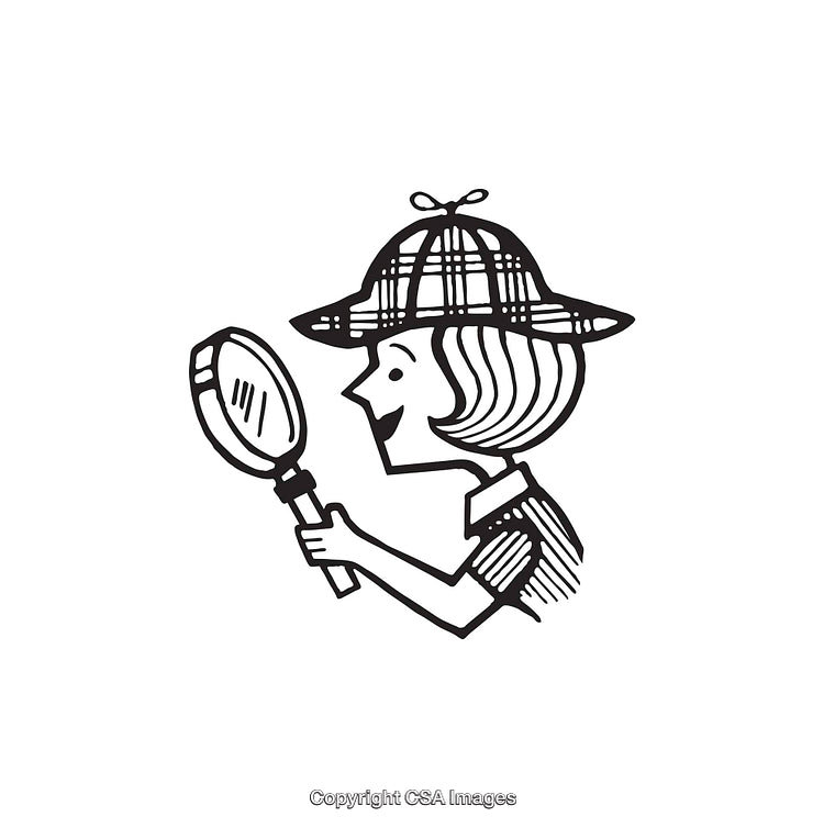 Child Detective Exploring With Magnifying Glass in Black and White Line Art