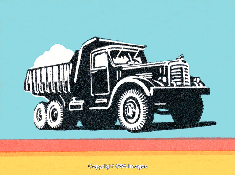 Vintage Illustration of a Heavy Duty Dump Truck on a Colorful Backdrop