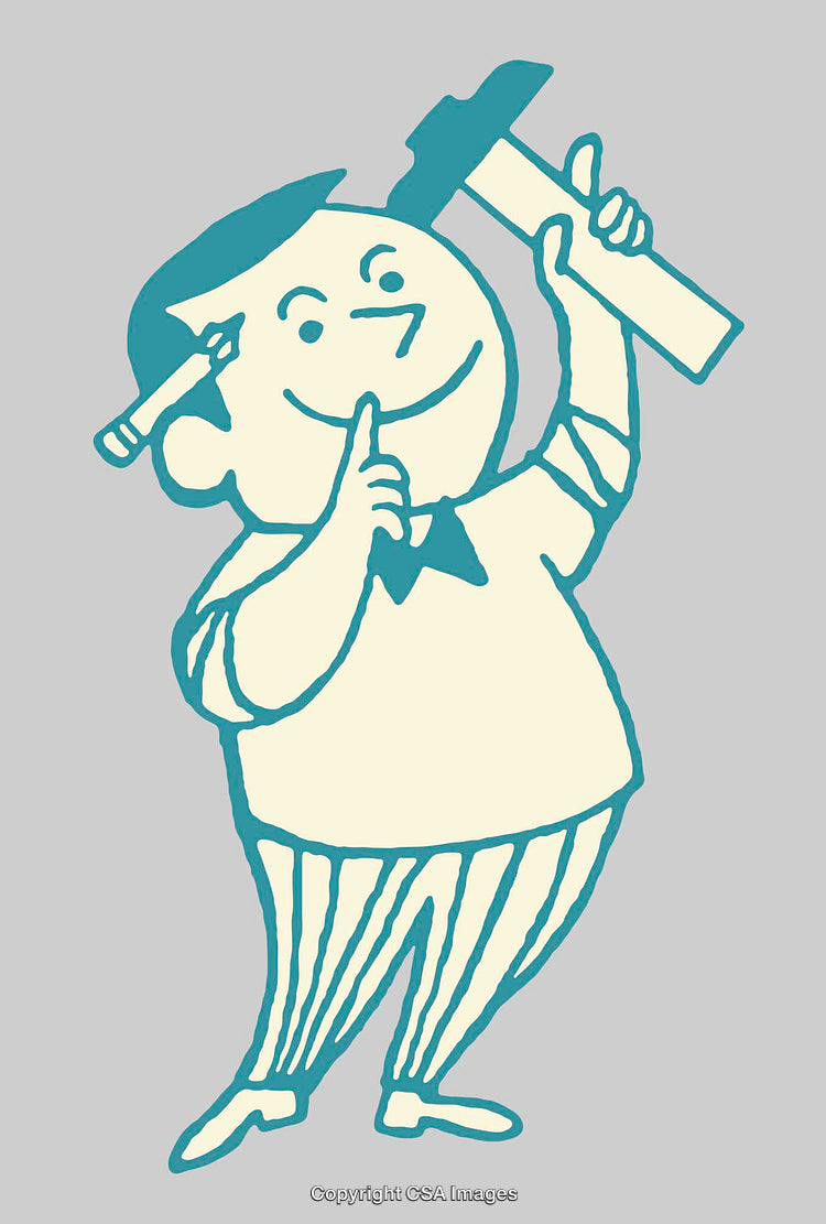 Cheerful Cartoon Figure Holding Tools in Retro Style Illustration