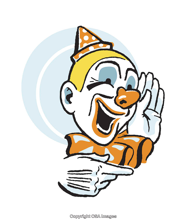 Colorful Retro Illustration of a Smiling Clown in a Cheerful Pose
