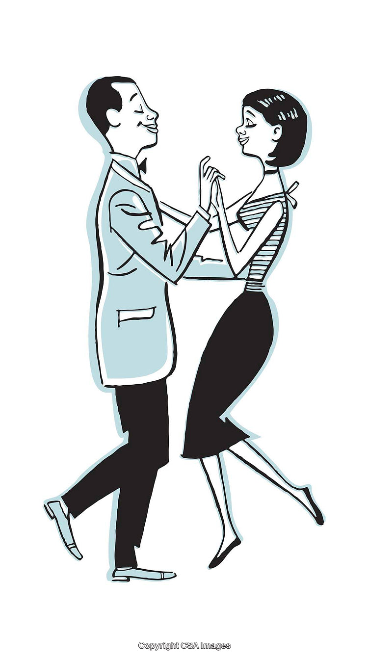 Vintage Illustration of a Dancing Couple in Formal Attire