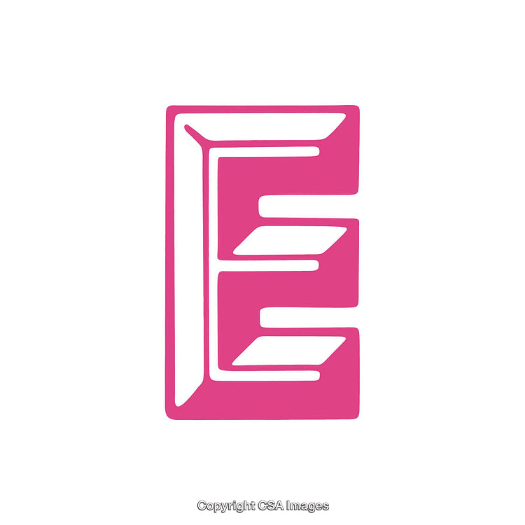 Stylized Pink Letter E on a White Background Featuring Unique Geometric Design