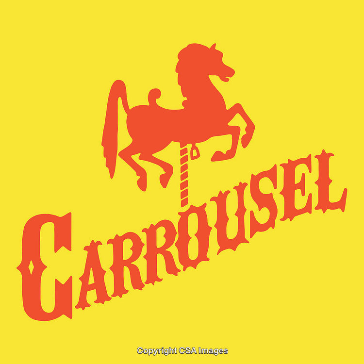 Vintage Carousel Horse Illustration on Bright Yellow Background