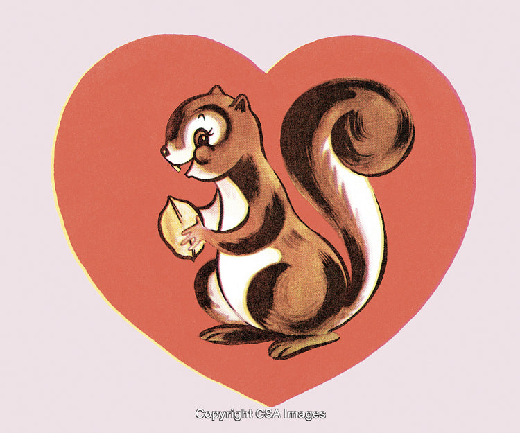 Retro Illustration of a Squirrel Framed by a Heart Design