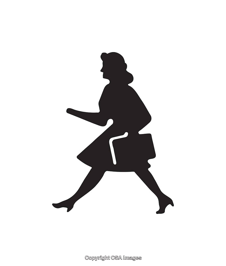 Silhouette of a Walking Woman Holding a Briefcase