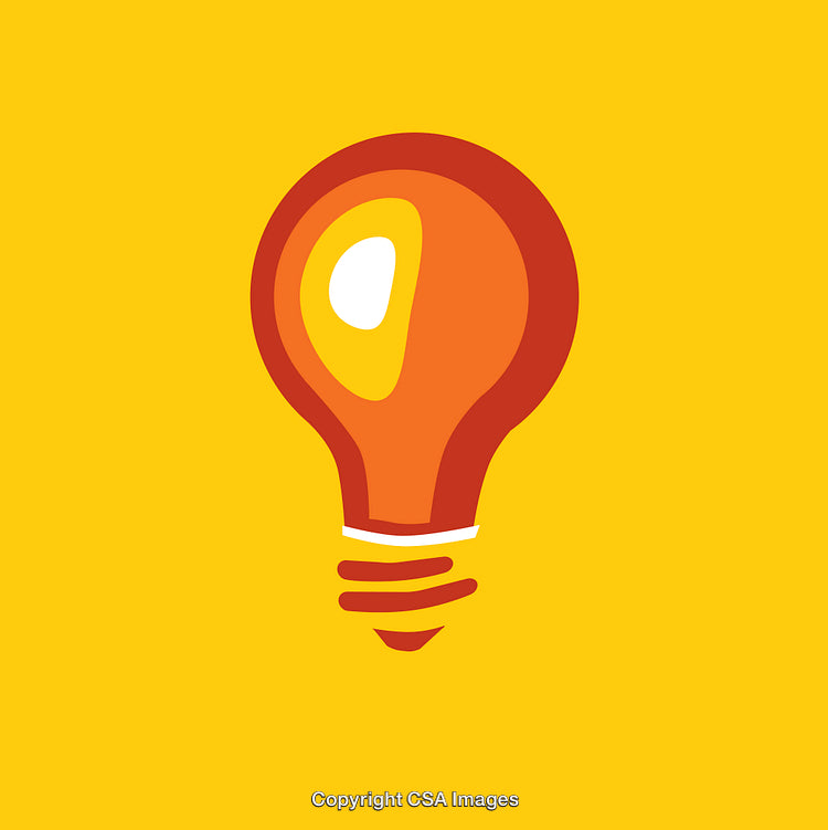 Minimalistic Bright Illustration of a Red Light Bulb on a Yellow Background