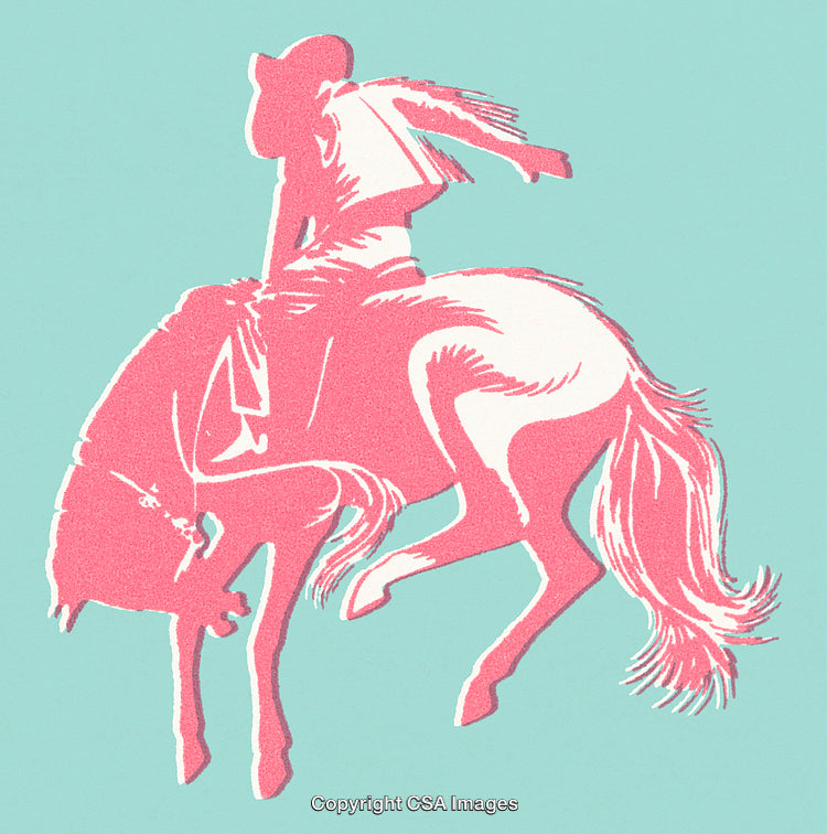 Cowboy Silhouette on Bucking Horse in Pop Art Style