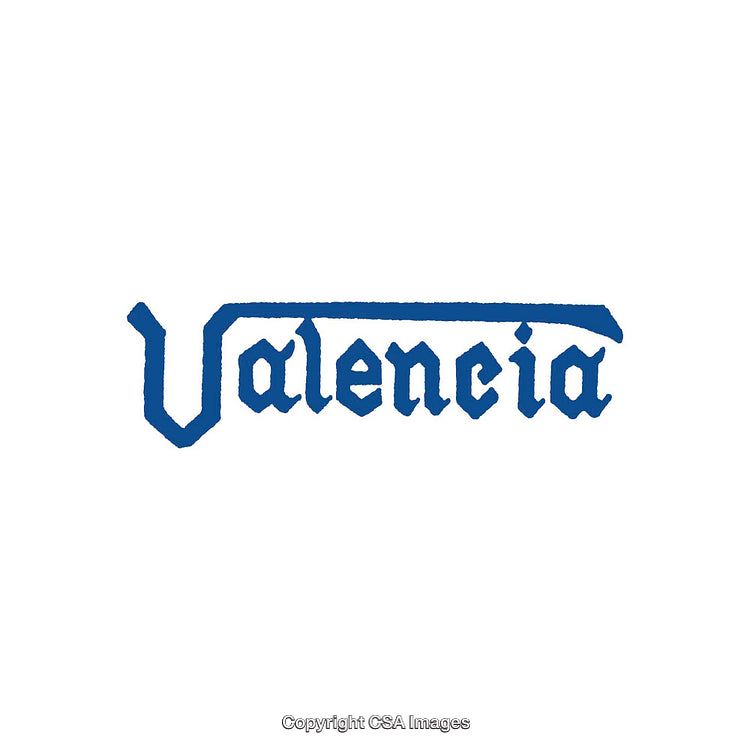 Blue Rustic Typeface Valencia Word Design on White Background