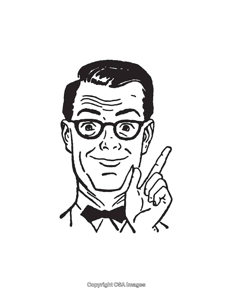 Retro Line Art Illustration of a Man Pointing Upward