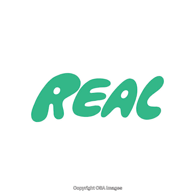 Stylish Green Text Design Word 'Real' on White Background