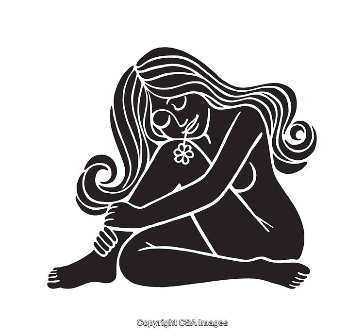 Black and White Line Art of Woman Sitting Gracefully