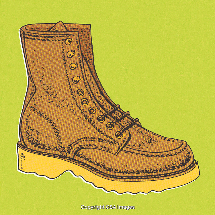 Illustrated Leather Boot Art on Green Background