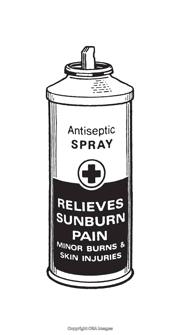 Black and White Line Art of Antiseptic Spray Can for Sunburn Relief