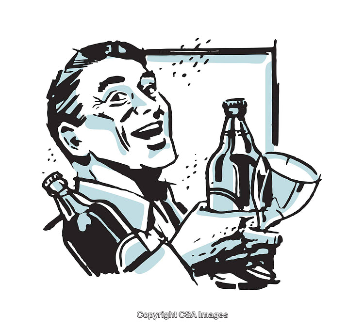 Retro Style Illustration of a Cheerful Man Celebrating With Drinks