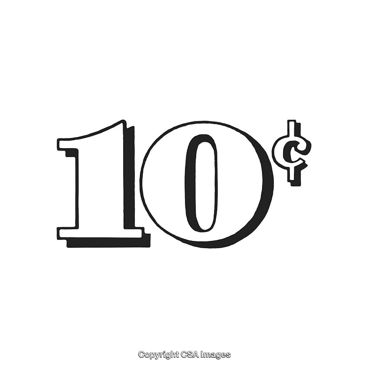 Vintage Ten-Cent Label Featuring Stylized Numeric and Cent Symbol Illustration