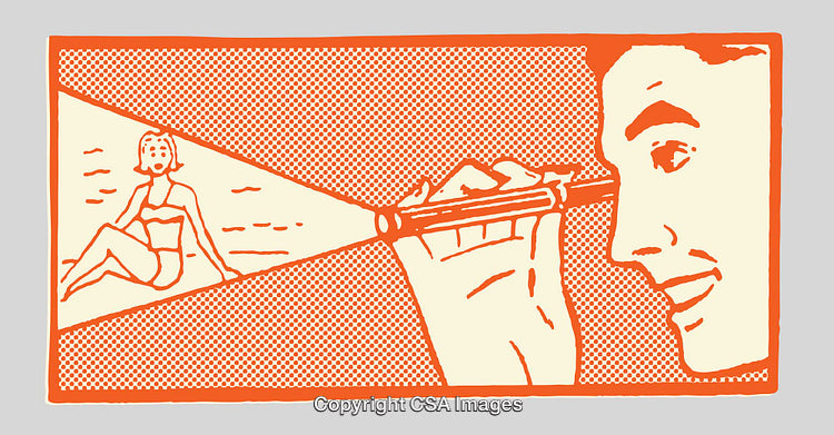 Retro Style Illustration of a Man Shining a Flashlight