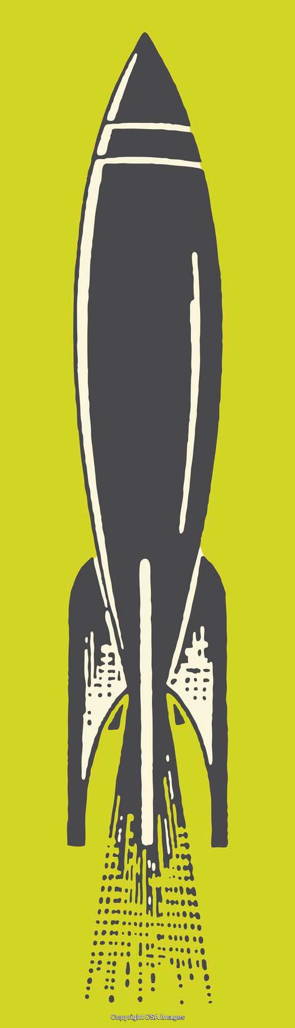 Retro Styled Rocket Illustration on Bright Yellow Background