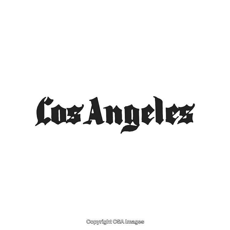 Stylized Los Angeles Text in Gothic Typeface on White Background