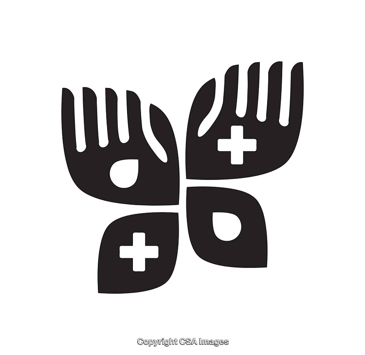 Symbolic Design Featuring Hands and Crosses in Black and White Graphic Style