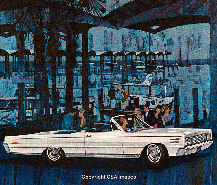 Luxurious Convertible Car Set Against a Vibrant Marina Evening Scene