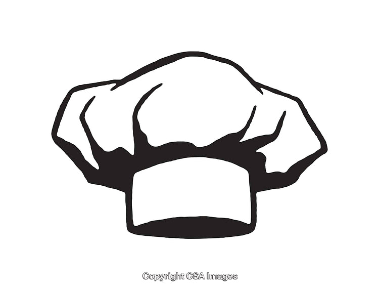 Black and White Illustration of a Chef's Hat in Line Art Style