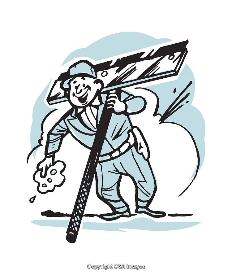Cheerful Worker Carrying A Beam and Sponge Cartoon Illustration
