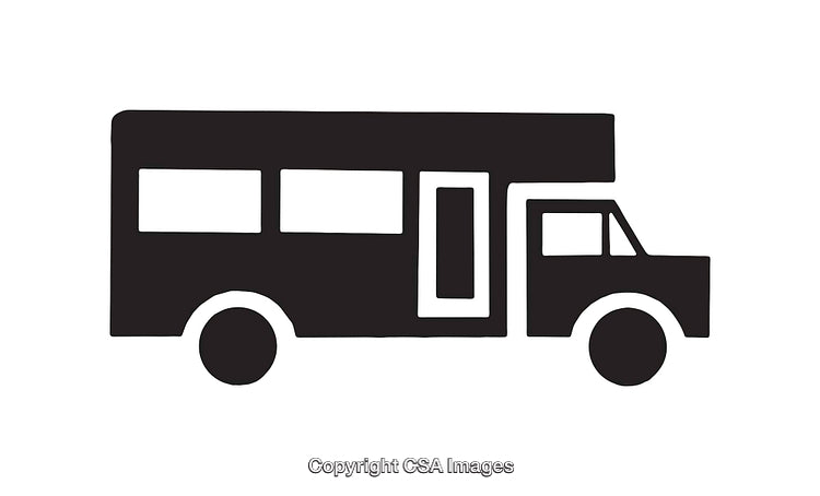 Black and White Bus Icon with Minimalist Design Elements