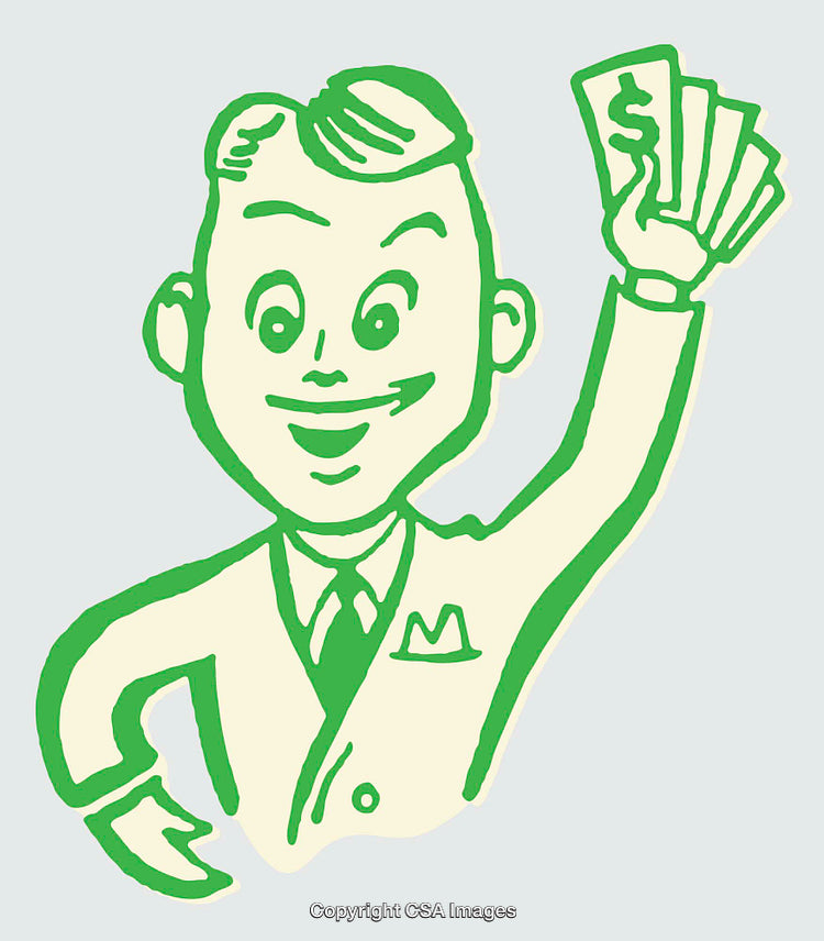 Colorful Line Art Illustration of a Businessman Holding Money with a Cheerful Pose