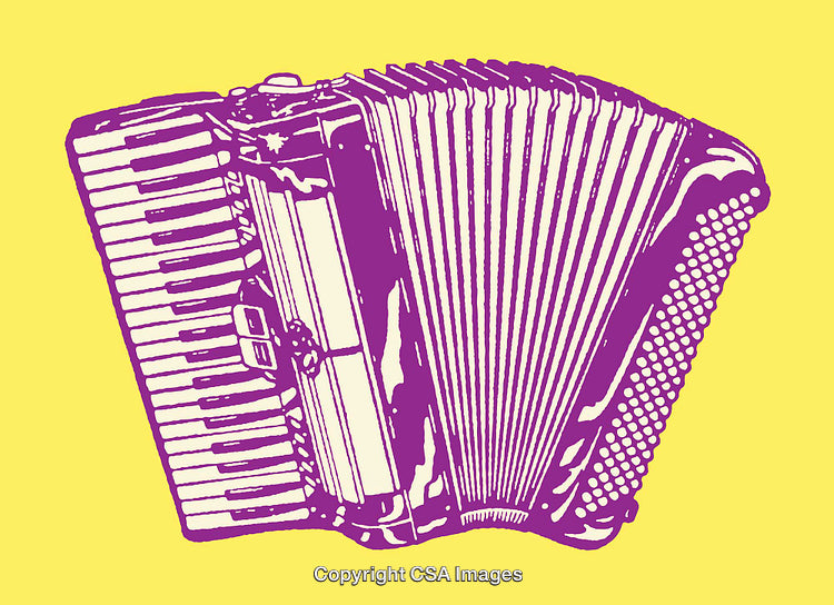 Purple Line Art Accordion Illustration on Yellow Background for Music and Art Designs