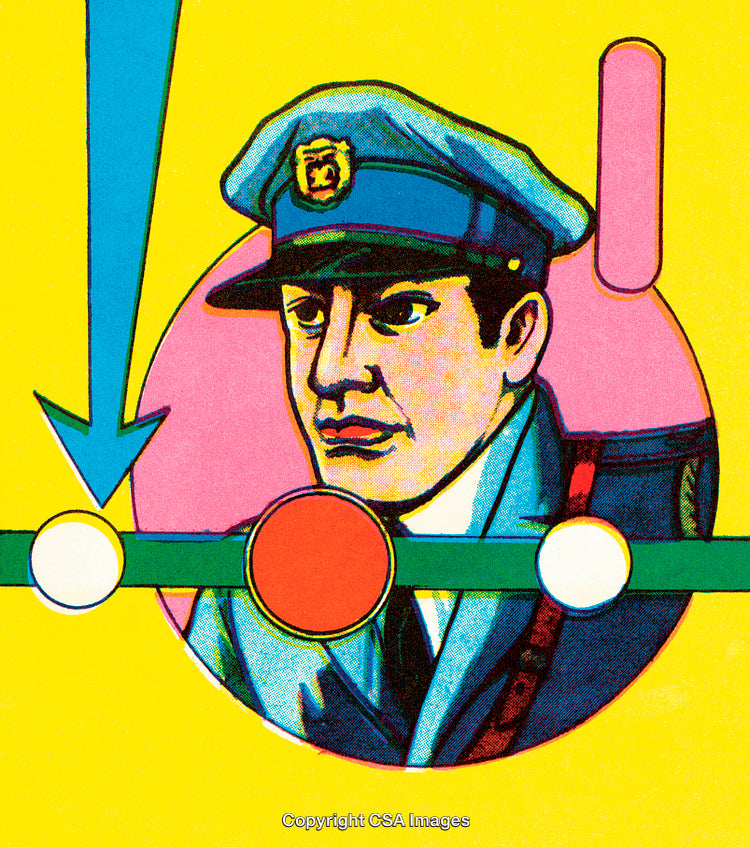 Colorful Illustration of a Uniformed Man in a Retro Artistic Style