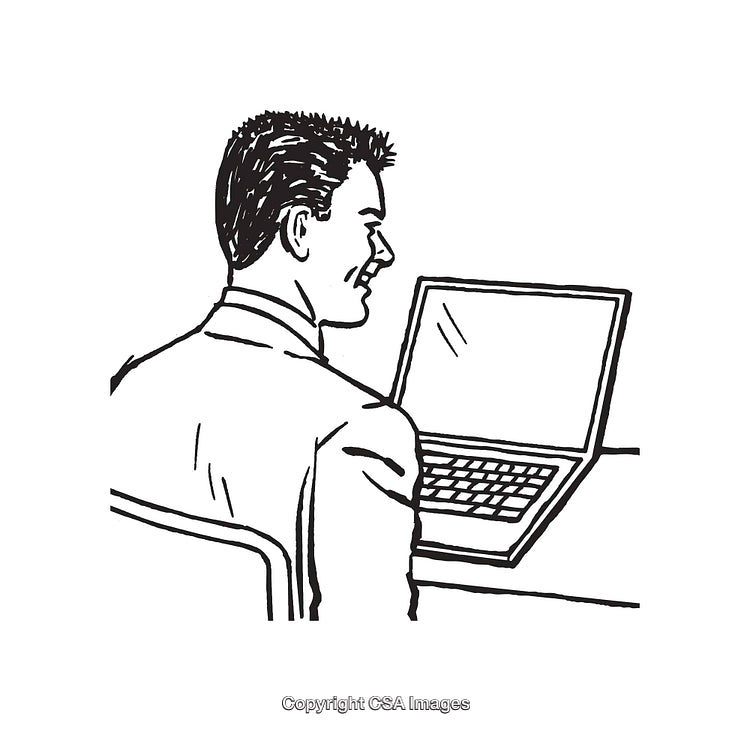 Line Art Illustration of a Person Using a Laptop at a Desk