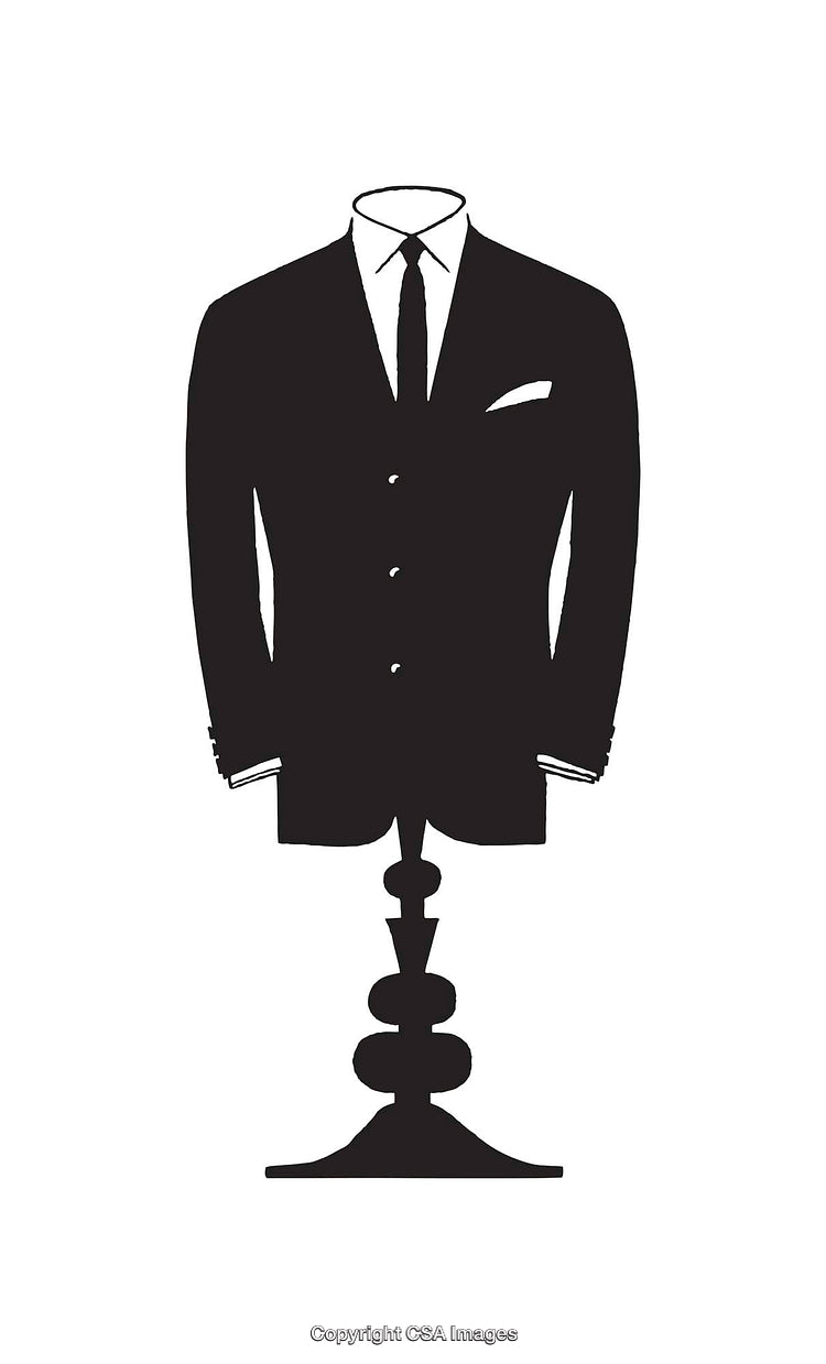 Stylized Black and White Line Art of a Formal Suit on a Stand