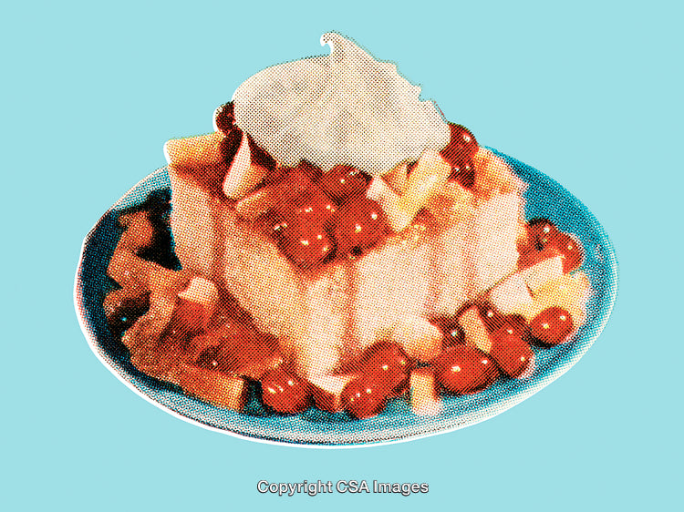 Pop Art-Inspired Dessert Illustration With Whipped Cream and Fruits