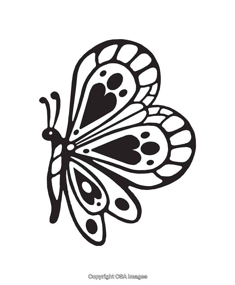 Black and White Butterfly Line Art Illustration with Detailed Wings